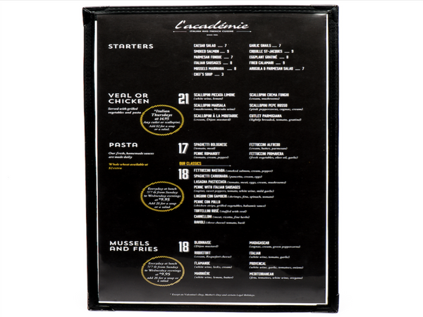 Carte à fenêtre 2 vues à contour noir avec menu imprimé