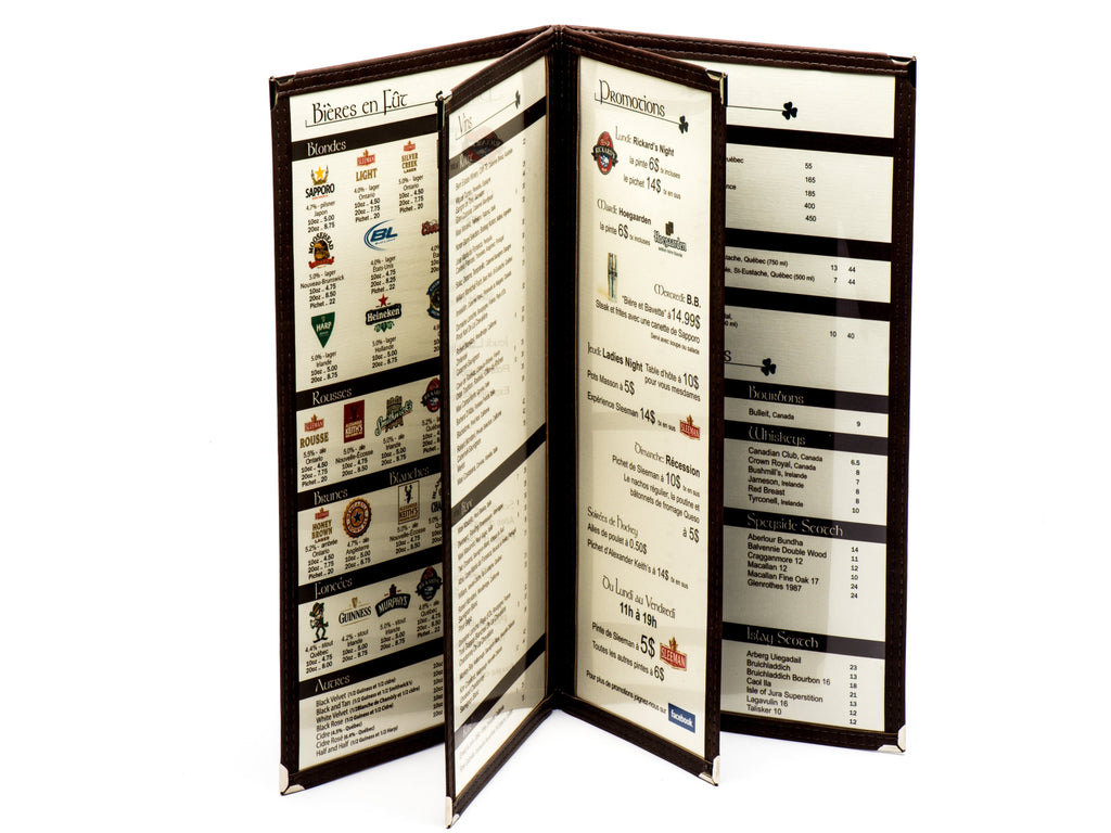 Carte à fenêtre 6-12 vues ouverte en accordéon avec menu illustré